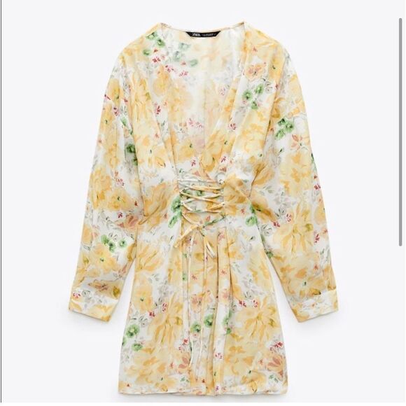Zara Floral Lace Up Mini Dress - Picture 1 of 9